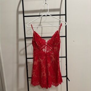 Elegant Red Lace Romper